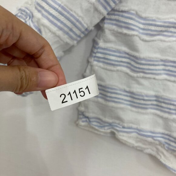 New Andrew Marc XL Blue White Striped Ruched Sleeve Gauze Button Tie Front Shirt - Picture 8 of 8